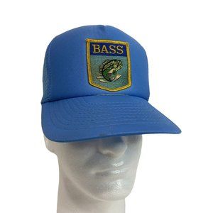 Vintage BASS Snapback Hat Blue Bass Anglers Sportsman Society Mesh Trucker Cap